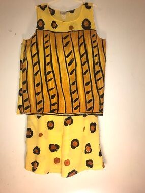 Vintage Jonathan Logan 90s Yellow Leopard Stripe Animal Shorts Set 2pc Y2K Med